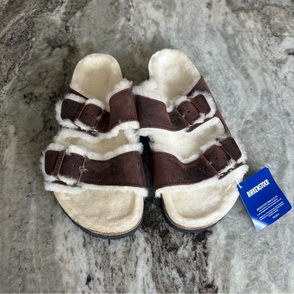 Birkenstock Arizona Leather & Shearling Sandal size EU 41 women’s 10 Men’s 8 NWT - Picture 5 of 10